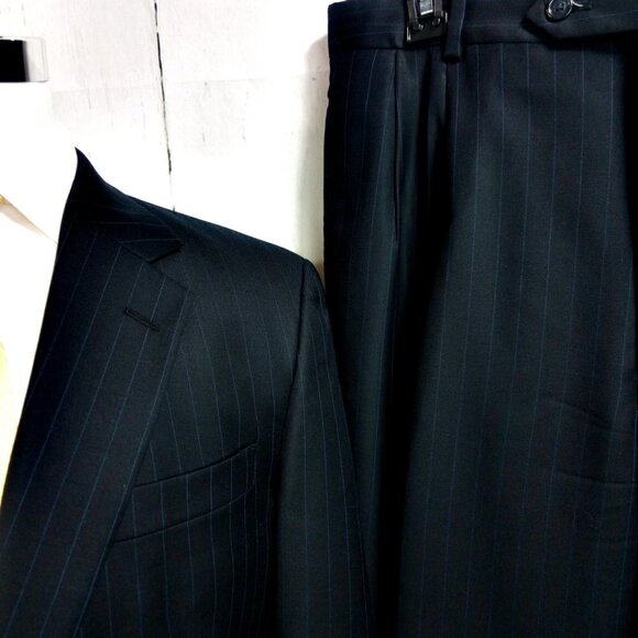 Jos A Bank 1905 41L Deep Blue Striped 2pc Suit - Picture 2 of 16